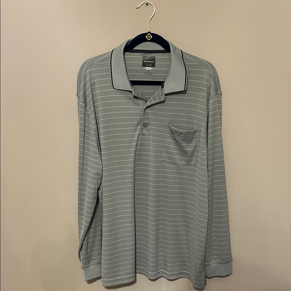 Greg Norman Collection Light Gray Striped Polo Shirt